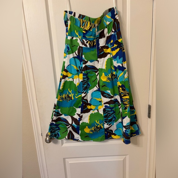 Strapless dress Tropical Sz 8 Medium Blue Green Floral Dress cotton lined - Picture 6 of 11